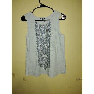 Nic+Zoe S Linen sleeveless embroidered mosaic Romanian top